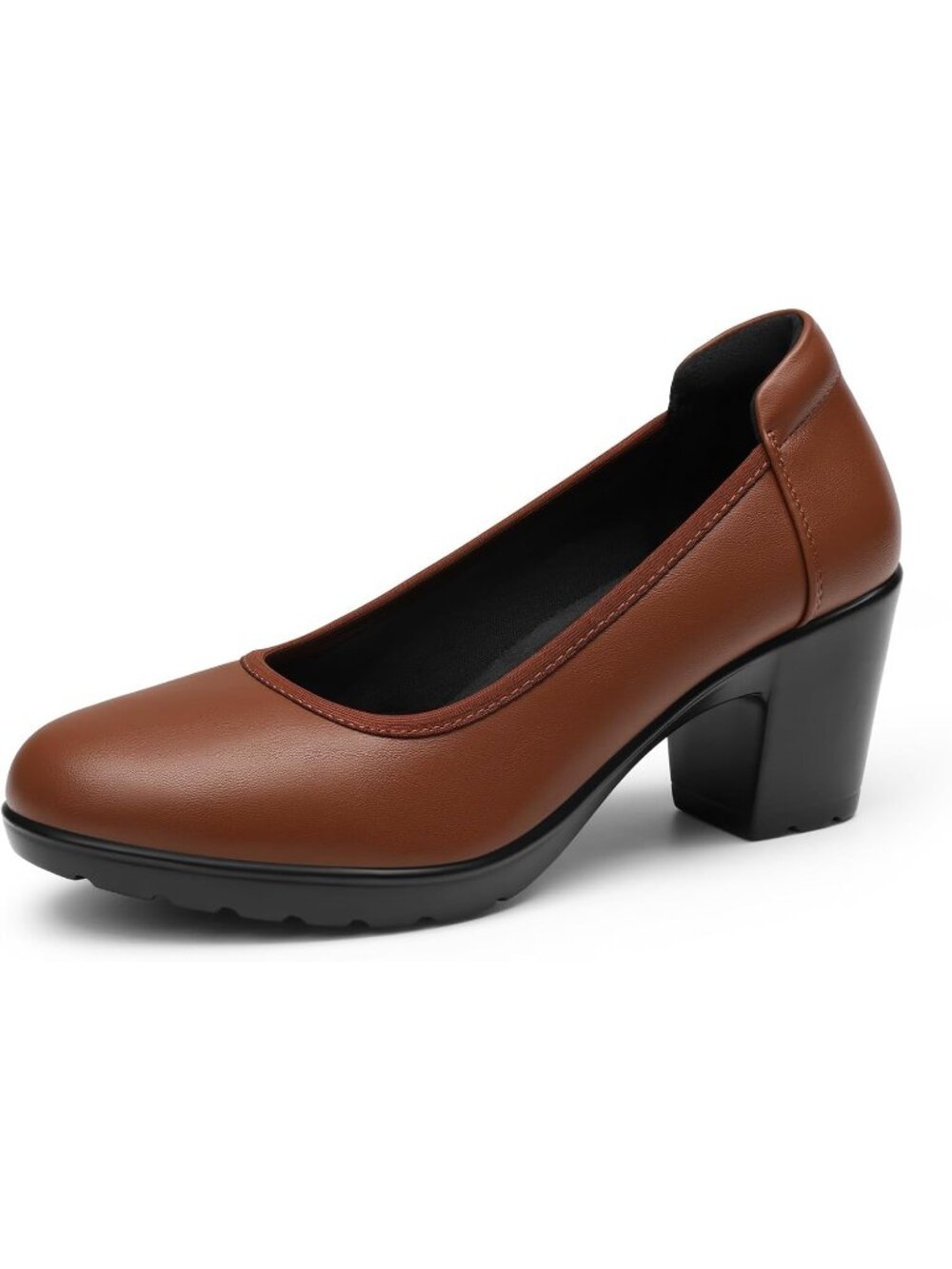 Dream Pairs Women's Tan Chunky Round Toe Low Block Heels Pumps Dress Shoes